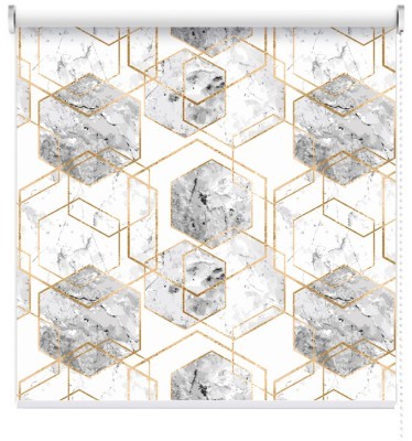 Houseart Γκρι εξάγωνα και χρυσά περιγράμματα, Line Art, Ρολοκουρτίνες, 100 x 76 εκ.